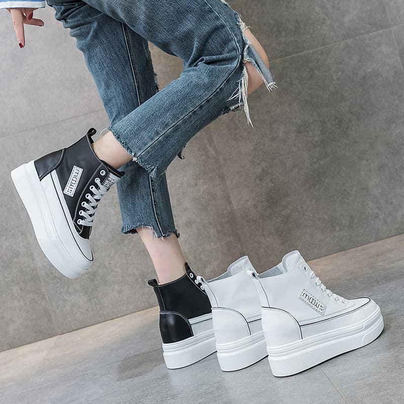 ハイカットスニーカー 厚底 身長アップ効果 カジュアル きれいめ シンプル かわいい 歩きやすい クッション 安定感 オールシーズン