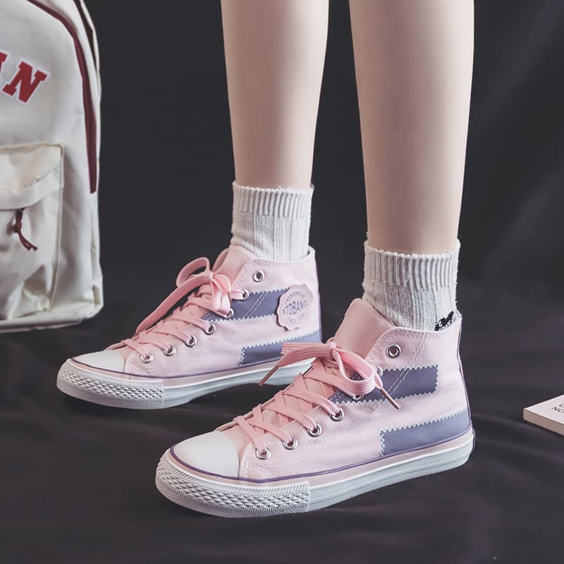 ハイカットスニーカー クッション性 厚底ソール カジュアル 履きやすい 歩きやすい シンプル かわいい デイリーユース 通学 学校