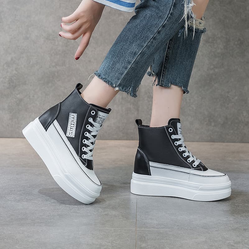ハイカットスニーカー 厚底 身長アップ効果 カジュアル きれいめ シンプル かわいい 歩きやすい クッション 安定感 オールシーズン