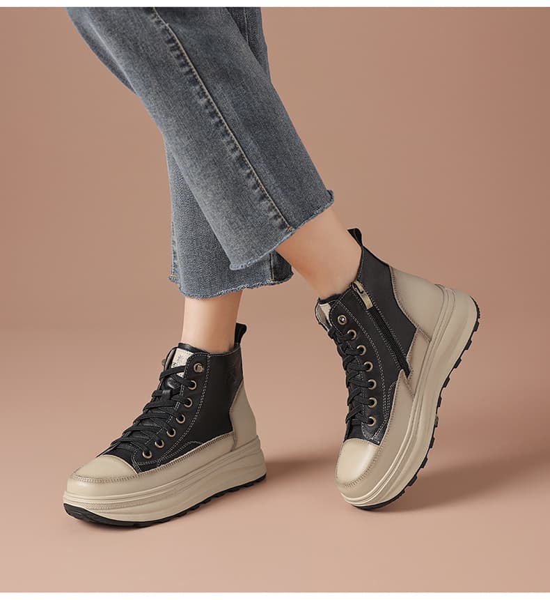 ハイカットスニーカー 本革 厚底 伸長効果 サイドジッパー 履きやすい デイリーコーデ おしゃれ スタイリッシュ きれいめ 高級感