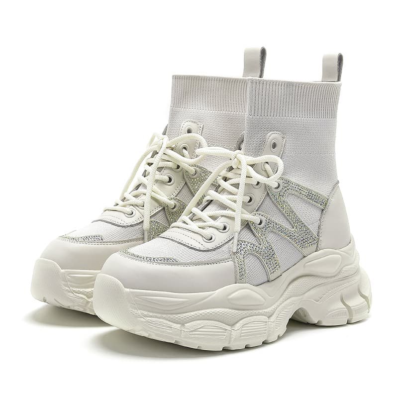 ハイカットスニーカー 高級感 美脚効果 快適歩行 履き心地 ニット厚底ソール 安定感 カジュアル  美脚足長 厚底靴 ボリュームソール