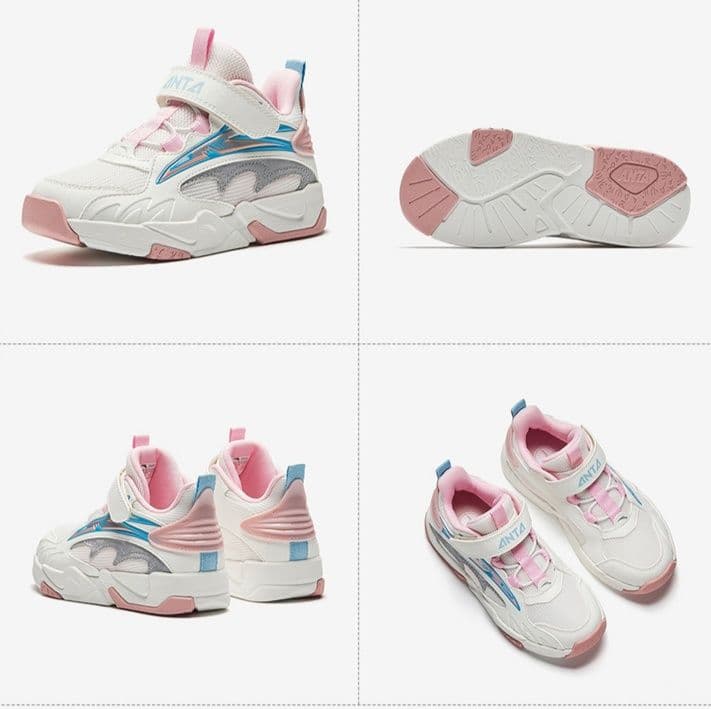 【テクニカル・ポップ】厚底ダッドスニーカー ホワイト×マゼンタ×パープル | ベルクロストラップ メッシュ切替 チャンキーソール ストリート・キッズ・レディース